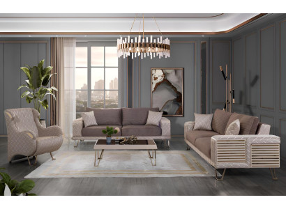 Beige Schicke Sofagarnitur Polstersofas Designer Sessel Couchtisch