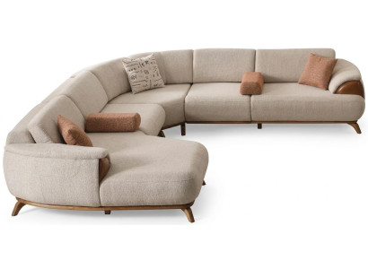 U-Form Ecksofa Beige Farbe Moderner Stil Holzbeine Weiche Armlehnen