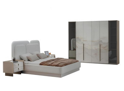 Schlafzimmer-Set Nachttisch Bett Weiß Farbe Moderner Stil Kopfteil Neu