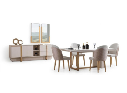Esszimmer Set Moderner Stil Beigefarbene Polsterstühle Holzgestell