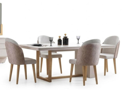 Esszimmer Set Moderner Stil Beige Farbe Elegantes Design Polsterstühle