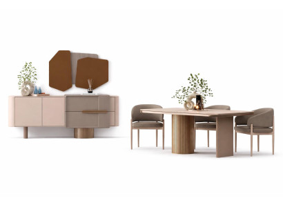 Esszimmer Set Moderner Stil Beige Farbe Elegantes Design Polsterstühle