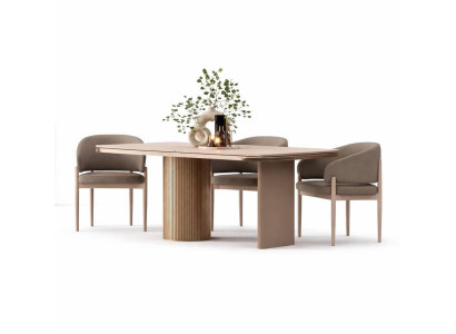 Esszimmer Set Moderner Stil Beige Farbe Elegantes Design Polsterstühle