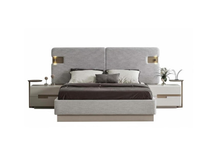 Schlafzimmer-Set Nachttisch Bett Beige Farbe Moderner Stil Kopfteil Neu