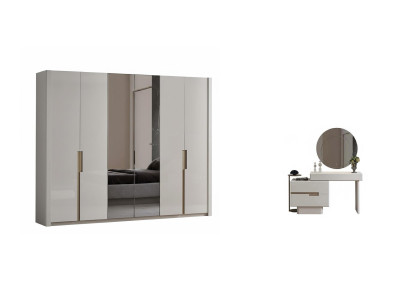 Schlafzimmer-Set Kleiderschrank Kommode Beige Farbe Moderner Stil Neu