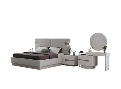 Schlafzimmer-Set Nachttisch Bett Kommode Spiegel Beige Moderner Stil