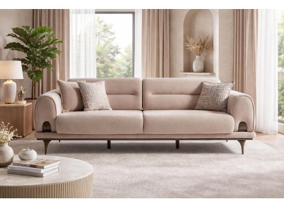 Designer Sofa Beige 3 Sitzer Couch Wohnzimmer Komfort Einrichtung
