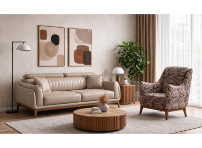 Polstergarnitur 3Sitzer sofa Elektroantrieb Beige Kissen Akzent Sessel