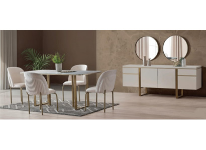 Esszimmer-Set 6-tlg. – Esstisch, 4 Stühle & Sideboard mit Spiegel