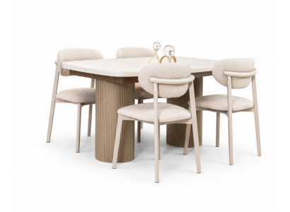 Helle Esszimmergarnitur Designer Esstisch 4x Polsterstühle Edles Set