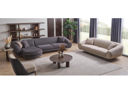 Design-Wohnzimmer-Set: Ecksofa, Sessel, 3-Sitzer Sofa