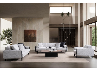 Sofa Set 2x 3-Sitzer 1x Sessel Modern Grau Luxus Design Couch Garnitur