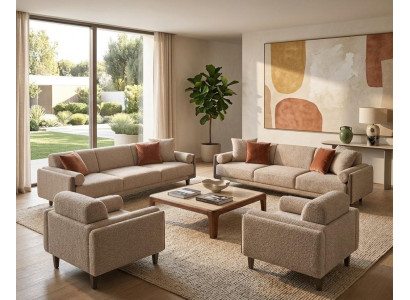 Sofa Set 2x 3-Sitzer Sofa 2x Sessel Modern Beige Luxus Elegant Neu