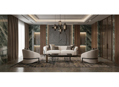 Schwarz-beiges Wohnzimmer-Set 3-Sitzer-Sofa zwei Sessel Couchtisch luxuriös