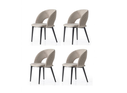Stühle-Set 4x Stuhl Modern Stoff Komfortabel Beige Weich Bequem