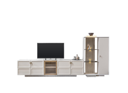 TV Lowboard Modern Beige Luxus Wohnwand Schrank Sideboard Vitrine