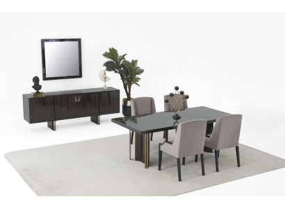 Komplettes Esstisch mit 4x Stühle Luxusmöbel Sideboard mit Spiegel