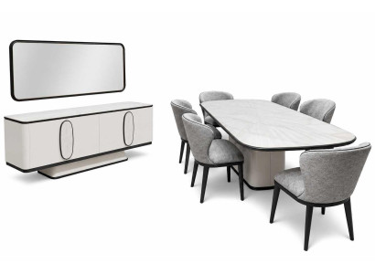 Komplettes Esstisch mit 6x Stühle Esszimmer Sideboard mit Spiegel