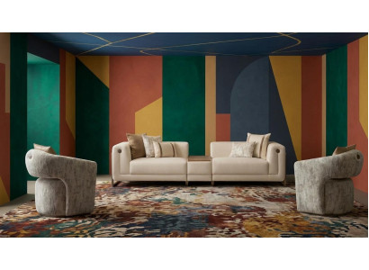 Modernes beiges Wohnzimmer-Set 4 + 1 + 1-Sitzer-Sofas Sessel Polstermöbel