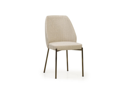 Bequemer Polsterstuhl Esszimmer Beige Stoffstuhl Metallbeine Design