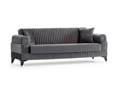Sofa 3-Sitzer Modern Grau Samt Edel Couch Polstersofa Wohnzimmer Luxus