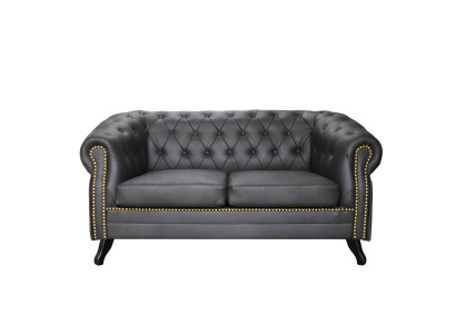 Chesterfield Sofa Couch Polster 2 Sitzer Couchen Schwarz Leder Textil Sofa Sitz
