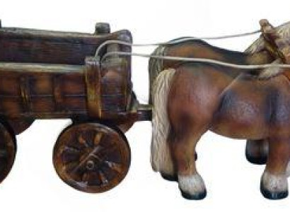 Design Pferde mit Wagen Figur Garten Statue Skulptur Figuren Skulpturen Deko Neu