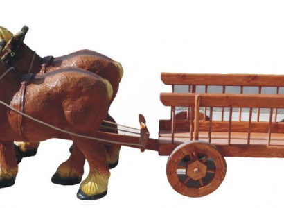 Design Pferde mit Wagen Figur Garten Statue Skulptur Figuren Skulpturen Deko Neu