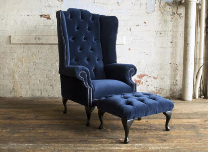 Chesterfield Ohrensessel Sessel + Hocker Chaise Relax Fernseh 1 Sitzer Sofa Neu