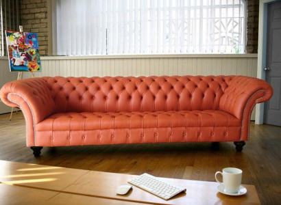 Chesterfield Orange Couch Sofa Polster 4 Sitzer Couchen Sitz Garnitur Sofas Neu