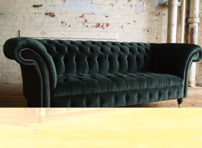 XXL Big Sofa Couch Chesterfield Polster 3 Sitzer Sitz Garnitur Leder Textil Grün