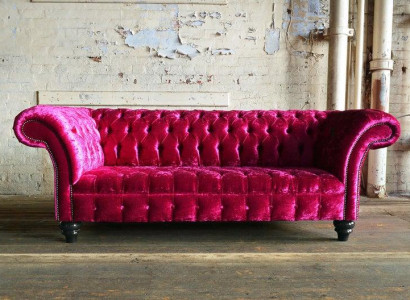 XXL Big Sofa 3 Sitzer Couch Chesterfield Polster Sitz Garnitur Leder Textil Pink