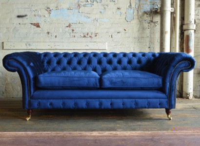 XXL Big Sofa 3 Sitzer Couch Chesterfield Polster Sitz Garnitur Leder Textil Blau