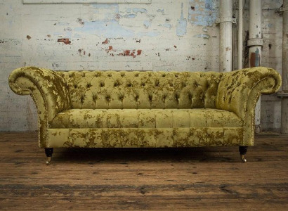 XXL Big Sofa 3 Sitzer Couch Chesterfield Polster Sitz Garnitur Leder Textil Gelb