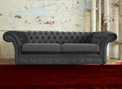 XXL Sofa 3 Sitzer Sitz Couch Chesterfield Polster Garnitur Leder Textil Grau Neu