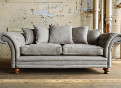 XXL Sofa 3 Sitzer Couch Chesterfield Polster Sitz Garnitur Leder Textil Hellgrau