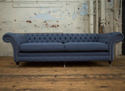 XXL Big Sofa 4 Sitzer Couch Chesterfield Polster Garnitur Leder Textil Grau Neu