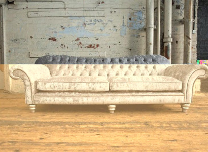 XXL Sofa 4 Sitzer Couch Chesterfield Polster Sitz Garnitur Leder Textil Silber