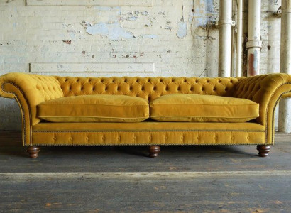 XXL Sofa 4 Sitzer Couch Chesterfield Polster Sitz Garnitur Leder Textil Gelbe