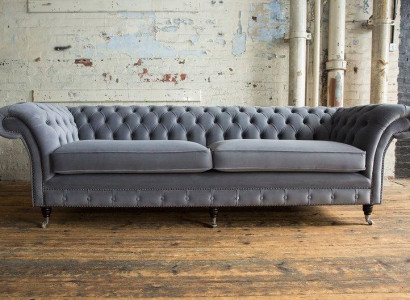 XXL Sofa 4 Sitzer Couch Chesterfield Polster Sitz Garnitur Leder Textil Graue