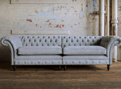 XXL Sofa 4 Sitzer Couch Chesterfield Polster Sitz Garnitur Leder Textil Hellgrau