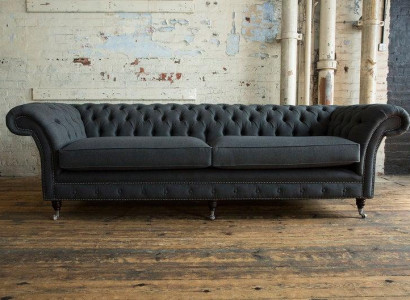 XXL Sofa 4 Sitzer Couch Chesterfield Polster Sitz Garnitur Leder Textil Schwarz