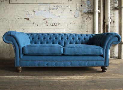 XXL Sofa 3 Sitzer Couch Chesterfield Polster Sitz Garnitur Leder Textil Blau Neu