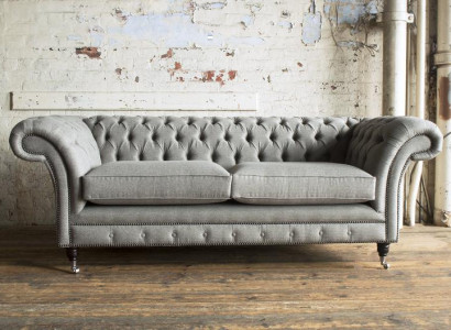 XXL Sofa 3 Sitzer Couch Chesterfield Polster Sitz Garnitur Leder Textil Hellgrau