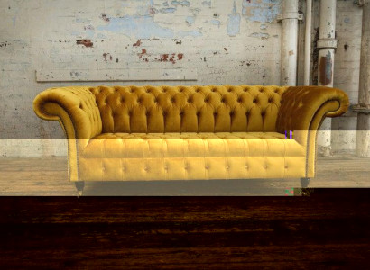 XXL Sofa 3 Sitzer Couch Chesterfield Polster Sitz Garnitur Leder Textil Gelb Neu