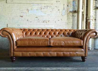 XXL Sofa 3 Sitzer Couch Chesterfield Polster Sitz Garnitur Leder Textil Braun