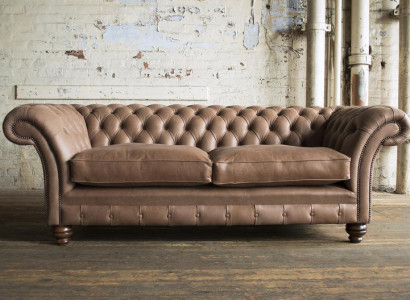 XXL Sofa 3 Sitzer Couch Chesterfield Polster Sitz Garnitur Leder Textil Beige