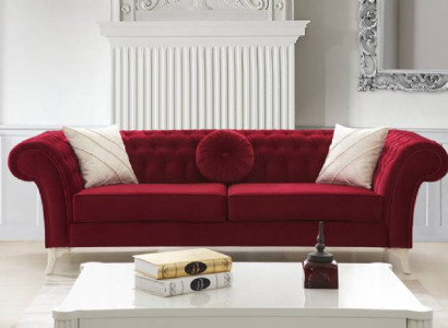 Chesterfield Samt Sofa 4 Sitzer Designer Couchen Couch Stoff Polster Rot Textil