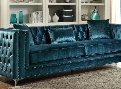 Chesterfield Samt Sofa 3 Sitzer Designer Turkis Couchen Couch Stoff Polster Neu