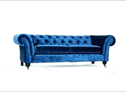 Chesterfield Samt Sofa 3 Sitzer Designer Blau Couchen Couch Stoff Polster Textil